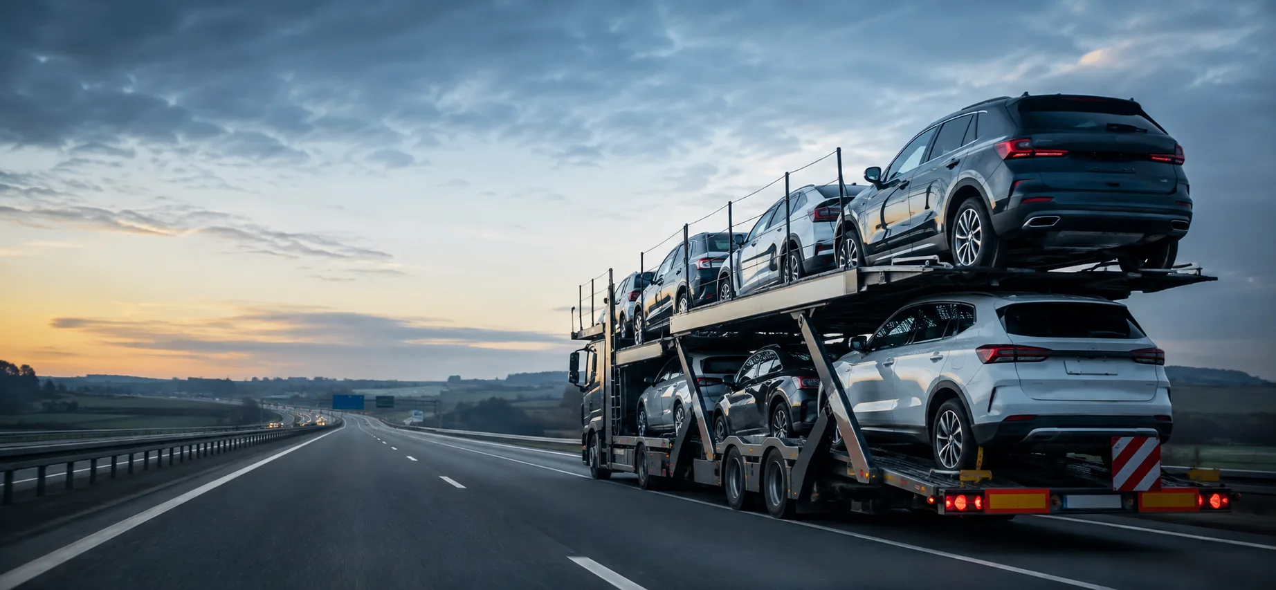 Autovežis su automobiliais Europos kelyje
